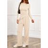 imageBTFBM Two Piece Sets For Women Fall 2025 Airport Outfits Asymmetrical Boat Neck Tops Wide Leg Pants Matching Lounge SetBeige