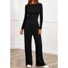 imageBTFBM Two Piece Sets For Women Fall 2025 Airport Outfits Asymmetrical Boat Neck Tops Wide Leg Pants Matching Lounge SetBlack