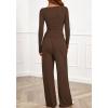 imageBTFBM Two Piece Sets For Women Fall 2025 Airport Outfits Asymmetrical Boat Neck Tops Wide Leg Pants Matching Lounge SetBrown