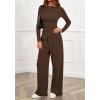 imageBTFBM Two Piece Sets For Women Fall 2025 Airport Outfits Asymmetrical Boat Neck Tops Wide Leg Pants Matching Lounge SetBrown