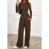 imageBTFBM Two Piece Sets For Women Fall 2025 Airport Outfits Asymmetrical Boat Neck Tops Wide Leg Pants Matching Lounge SetBrown