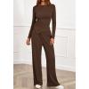 imageBTFBM Two Piece Sets For Women Fall 2025 Airport Outfits Asymmetrical Boat Neck Tops Wide Leg Pants Matching Lounge SetBrown