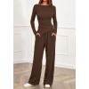 imageBTFBM Two Piece Sets For Women Fall 2025 Airport Outfits Asymmetrical Boat Neck Tops Wide Leg Pants Matching Lounge SetBrown