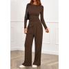imageBTFBM Two Piece Sets For Women Fall 2025 Airport Outfits Asymmetrical Boat Neck Tops Wide Leg Pants Matching Lounge SetBrown