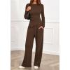 imageBTFBM Two Piece Sets For Women Fall 2025 Airport Outfits Asymmetrical Boat Neck Tops Wide Leg Pants Matching Lounge SetBrown