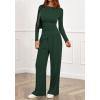imageBTFBM Two Piece Sets For Women Fall 2025 Airport Outfits Asymmetrical Boat Neck Tops Wide Leg Pants Matching Lounge SetDark Green