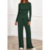 imageBTFBM Two Piece Sets For Women Fall 2025 Airport Outfits Asymmetrical Boat Neck Tops Wide Leg Pants Matching Lounge SetDark Green