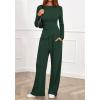 imageBTFBM Two Piece Sets For Women Fall 2025 Airport Outfits Asymmetrical Boat Neck Tops Wide Leg Pants Matching Lounge SetDark Green
