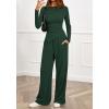 imageBTFBM Two Piece Sets For Women Fall 2025 Airport Outfits Asymmetrical Boat Neck Tops Wide Leg Pants Matching Lounge SetDark Green