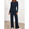 imageBTFBM Two Piece Sets For Women Fall 2025 Airport Outfits Asymmetrical Boat Neck Tops Wide Leg Pants Matching Lounge SetDark Sea Blue