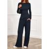 imageBTFBM Two Piece Sets For Women Fall 2025 Airport Outfits Asymmetrical Boat Neck Tops Wide Leg Pants Matching Lounge SetDark Sea Blue