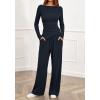 imageBTFBM Two Piece Sets For Women Fall 2025 Airport Outfits Asymmetrical Boat Neck Tops Wide Leg Pants Matching Lounge SetDark Sea Blue