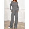 imageBTFBM Two Piece Sets For Women Fall 2025 Airport Outfits Asymmetrical Boat Neck Tops Wide Leg Pants Matching Lounge SetGrey