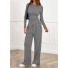 imageBTFBM Two Piece Sets For Women Fall 2025 Airport Outfits Asymmetrical Boat Neck Tops Wide Leg Pants Matching Lounge SetGrey