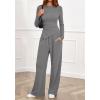 imageBTFBM Two Piece Sets For Women Fall 2025 Airport Outfits Asymmetrical Boat Neck Tops Wide Leg Pants Matching Lounge SetGrey
