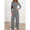 imageBTFBM Two Piece Sets For Women Fall 2025 Airport Outfits Asymmetrical Boat Neck Tops Wide Leg Pants Matching Lounge SetGrey