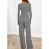 imageBTFBM Two Piece Sets For Women Fall 2025 Airport Outfits Asymmetrical Boat Neck Tops Wide Leg Pants Matching Lounge SetGrey