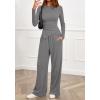 imageBTFBM Two Piece Sets For Women Fall 2025 Airport Outfits Asymmetrical Boat Neck Tops Wide Leg Pants Matching Lounge SetGrey