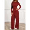 imageBTFBM Two Piece Sets For Women Fall 2025 Airport Outfits Asymmetrical Boat Neck Tops Wide Leg Pants Matching Lounge SetRed
