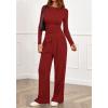 imageBTFBM Two Piece Sets For Women Fall 2025 Airport Outfits Asymmetrical Boat Neck Tops Wide Leg Pants Matching Lounge SetRed