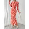 imageBTFBM Wedding Guest Dresses for Women Spring Fashion 2026 Bodycon Crew Neck Long Sleeve Boho Mesh Floral Maxi Fall DressApricot Red Flower