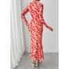 imageBTFBM Wedding Guest Dresses for Women Spring Fashion 2026 Bodycon Crew Neck Long Sleeve Boho Mesh Floral Maxi Fall DressApricot Red Flower