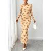 imageBTFBM Wedding Guest Dresses for Women Spring Fashion 2026 Bodycon Crew Neck Long Sleeve Boho Mesh Floral Maxi Fall DressBeige