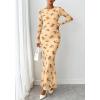 imageBTFBM Wedding Guest Dresses for Women Spring Fashion 2026 Bodycon Crew Neck Long Sleeve Boho Mesh Floral Maxi Fall DressBeige