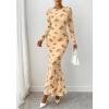 imageBTFBM Wedding Guest Dresses for Women Spring Fashion 2026 Bodycon Crew Neck Long Sleeve Boho Mesh Floral Maxi Fall DressBeige