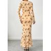 imageBTFBM Wedding Guest Dresses for Women Spring Fashion 2026 Bodycon Crew Neck Long Sleeve Boho Mesh Floral Maxi Fall DressBeige