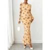 imageBTFBM Wedding Guest Dresses for Women Spring Fashion 2026 Bodycon Crew Neck Long Sleeve Boho Mesh Floral Maxi Fall DressBeige