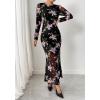 imageBTFBM Wedding Guest Dresses for Women Spring Fashion 2026 Bodycon Crew Neck Long Sleeve Boho Mesh Floral Maxi Fall DressBlack Pink