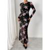 imageBTFBM Wedding Guest Dresses for Women Spring Fashion 2026 Bodycon Crew Neck Long Sleeve Boho Mesh Floral Maxi Fall DressBlack Pink