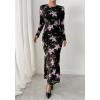 imageBTFBM Wedding Guest Dresses for Women Spring Fashion 2026 Bodycon Crew Neck Long Sleeve Boho Mesh Floral Maxi Fall DressBlack Pink