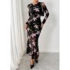 imageBTFBM Wedding Guest Dresses for Women Spring Fashion 2026 Bodycon Crew Neck Long Sleeve Boho Mesh Floral Maxi Fall DressBlack Pink