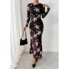 imageBTFBM Wedding Guest Dresses for Women Spring Fashion 2026 Bodycon Crew Neck Long Sleeve Boho Mesh Floral Maxi Fall DressBlack Pink