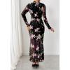 imageBTFBM Wedding Guest Dresses for Women Spring Fashion 2026 Bodycon Crew Neck Long Sleeve Boho Mesh Floral Maxi Fall DressBlack Pink