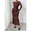 imageBTFBM Wedding Guest Dresses for Women Spring Fashion 2026 Bodycon Crew Neck Long Sleeve Boho Mesh Floral Maxi Fall DressBlack Red Flower