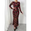 imageBTFBM Wedding Guest Dresses for Women Spring Fashion 2026 Bodycon Crew Neck Long Sleeve Boho Mesh Floral Maxi Fall DressBlack Red Flower