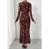 imageBTFBM Wedding Guest Dresses for Women Spring Fashion 2026 Bodycon Crew Neck Long Sleeve Boho Mesh Floral Maxi Fall DressBlack Red Flower