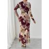imageBTFBM Wedding Guest Dresses for Women Spring Fashion 2026 Bodycon Crew Neck Long Sleeve Boho Mesh Floral Maxi Fall DressBurgundy