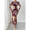 imageBTFBM Wedding Guest Dresses for Women Spring Fashion 2026 Bodycon Crew Neck Long Sleeve Boho Mesh Floral Maxi Fall DressBurgundy