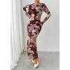 imageBTFBM Wedding Guest Dresses for Women Spring Fashion 2026 Bodycon Crew Neck Long Sleeve Boho Mesh Floral Maxi Fall DressBurgundy