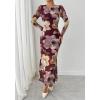 imageBTFBM Wedding Guest Dresses for Women Spring Fashion 2026 Bodycon Crew Neck Long Sleeve Boho Mesh Floral Maxi Fall DressBurgundy