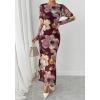imageBTFBM Wedding Guest Dresses for Women Spring Fashion 2026 Bodycon Crew Neck Long Sleeve Boho Mesh Floral Maxi Fall DressBurgundy