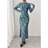 imageBTFBM Wedding Guest Dresses for Women Spring Fashion 2026 Bodycon Crew Neck Long Sleeve Boho Mesh Floral Maxi Fall DressFloral Blue Black