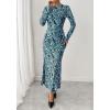 imageBTFBM Wedding Guest Dresses for Women Spring Fashion 2026 Bodycon Crew Neck Long Sleeve Boho Mesh Floral Maxi Fall DressFloral Blue Black