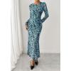 imageBTFBM Wedding Guest Dresses for Women Spring Fashion 2026 Bodycon Crew Neck Long Sleeve Boho Mesh Floral Maxi Fall DressFloral Blue Black