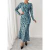 imageBTFBM Wedding Guest Dresses for Women Spring Fashion 2026 Bodycon Crew Neck Long Sleeve Boho Mesh Floral Maxi Fall DressFloral Blue Black