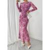 imageBTFBM Wedding Guest Dresses for Women Spring Fashion 2026 Bodycon Crew Neck Long Sleeve Boho Mesh Floral Maxi Fall DressLeopard